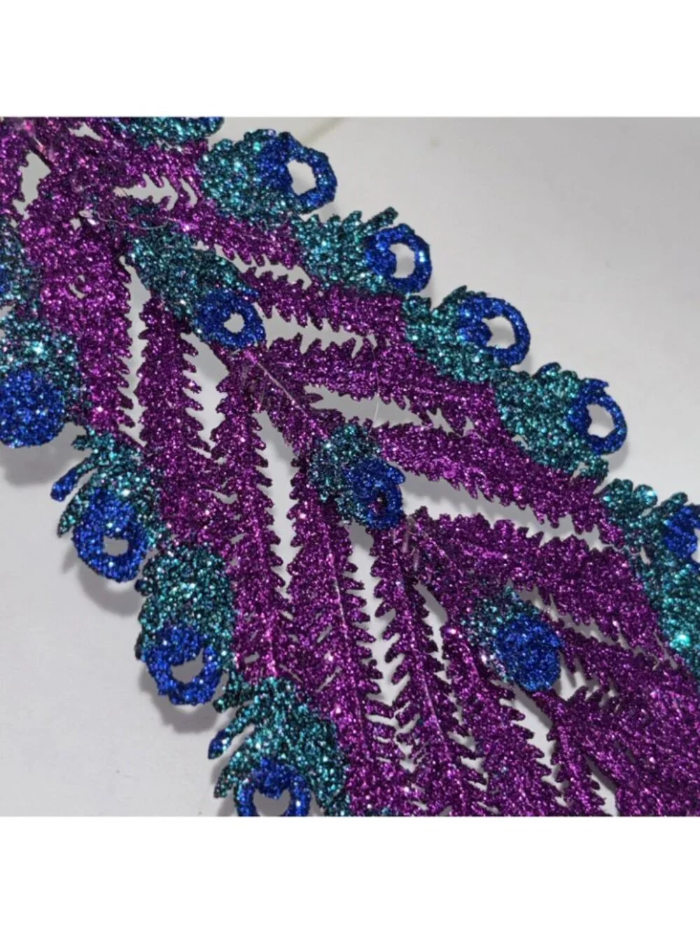 Blue Violet Glitter Peacock 10” Christmas Tree Ornaments Clip On Set Of 2